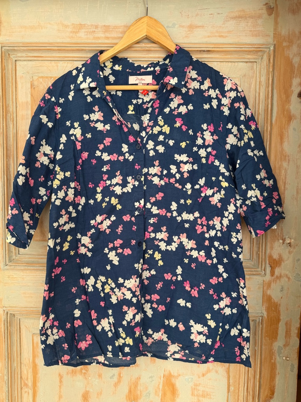 Millers Navy Floral Button-Up Shirt with Pink & Cream Blossoms